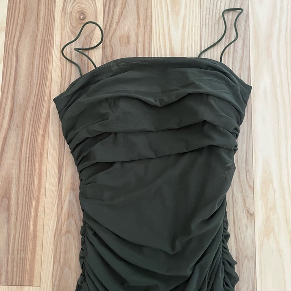 NWOT Princess Polly Olive Green Ruched Bodycon Mini Dress - Picture 3 of 4